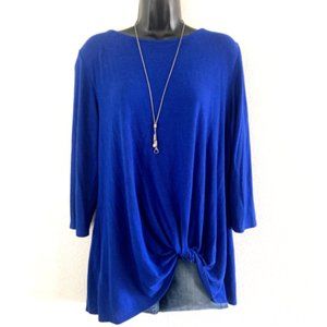 Gibson twist front Top Size Medium Royal Blue 3/4 Sleeve Crew Neck